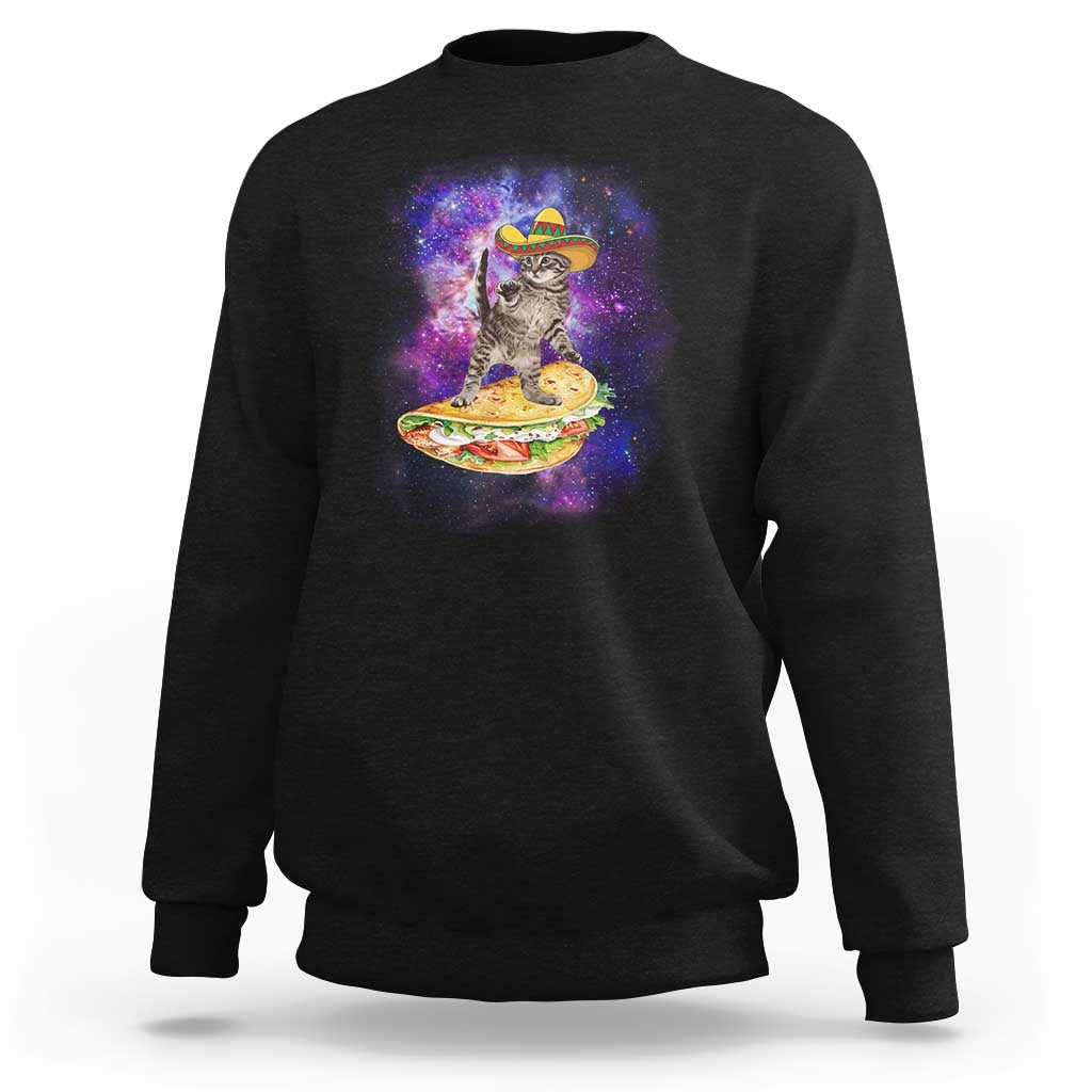 Funny Cinco De Mayo Cat Sweatshirt Astronaut Kitten Flying A Taco