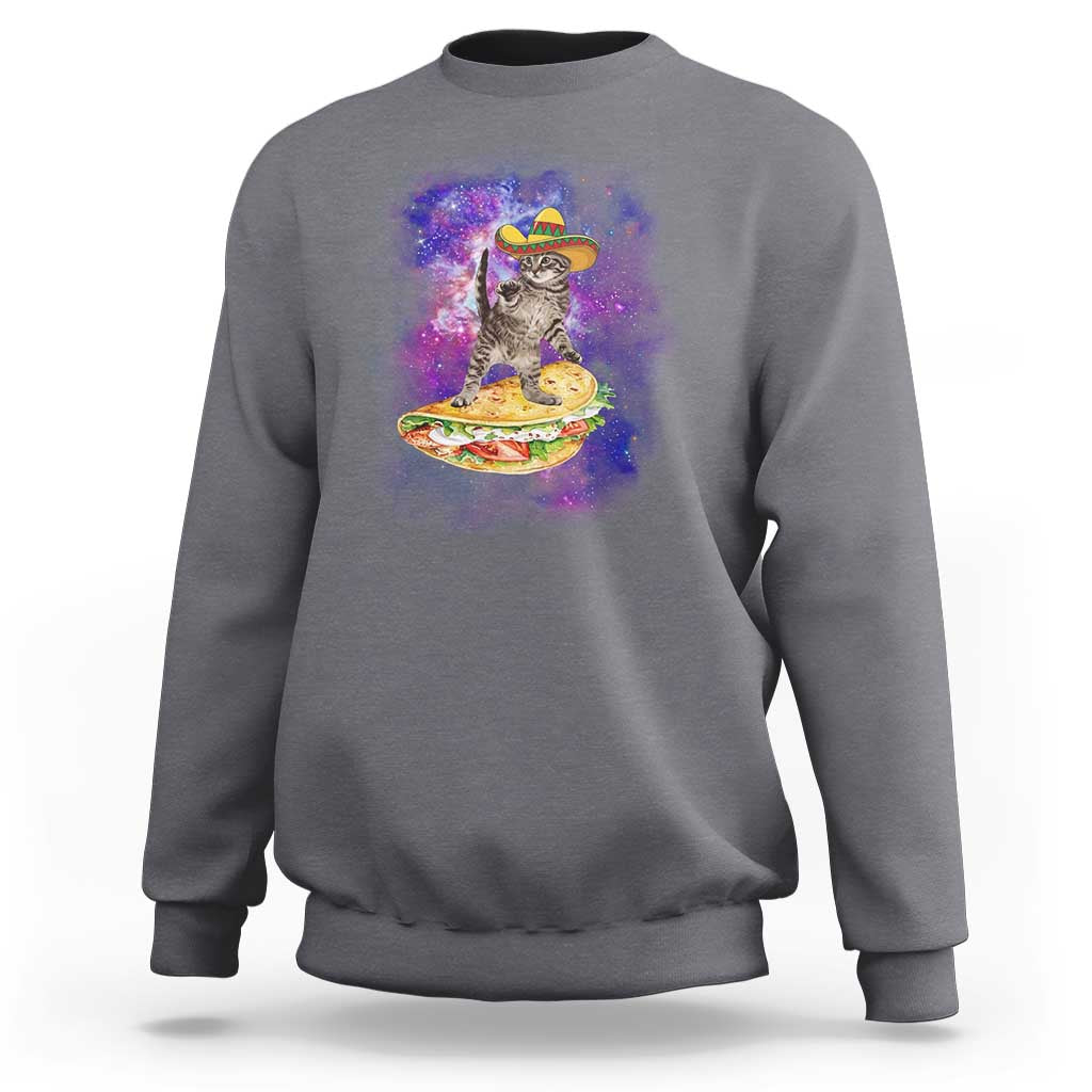 Funny Cinco De Mayo Cat Sweatshirt Astronaut Kitten Flying A Taco