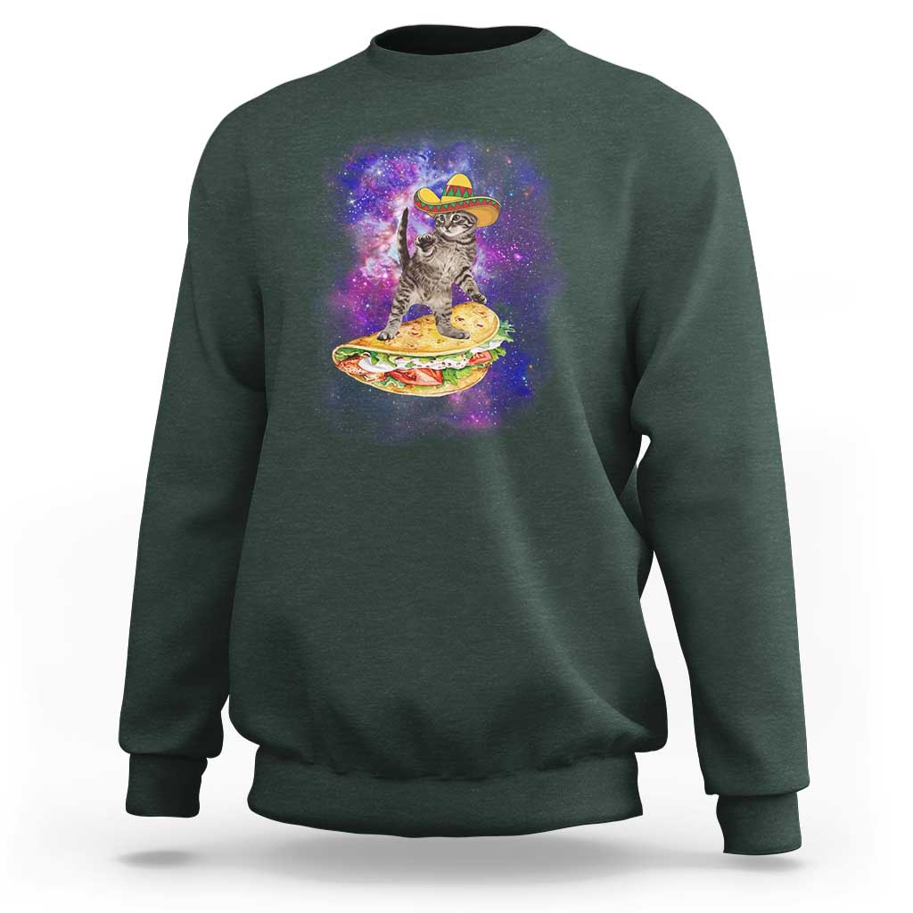 Funny Cinco De Mayo Cat Sweatshirt Astronaut Kitten Flying A Taco