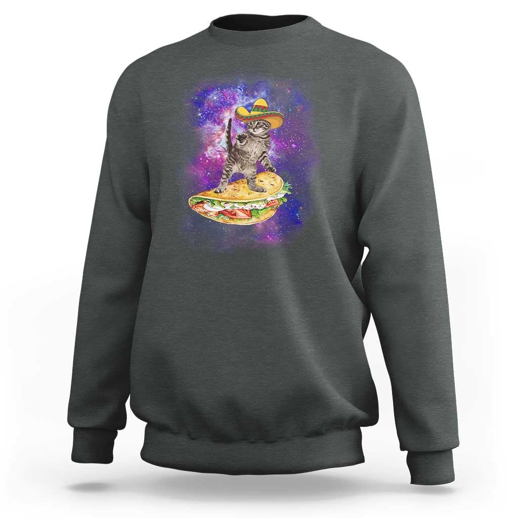 Funny Cinco De Mayo Cat Sweatshirt Astronaut Kitten Flying A Taco