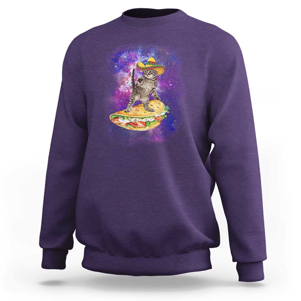 Funny Cinco De Mayo Cat Sweatshirt Astronaut Kitten Flying A Taco