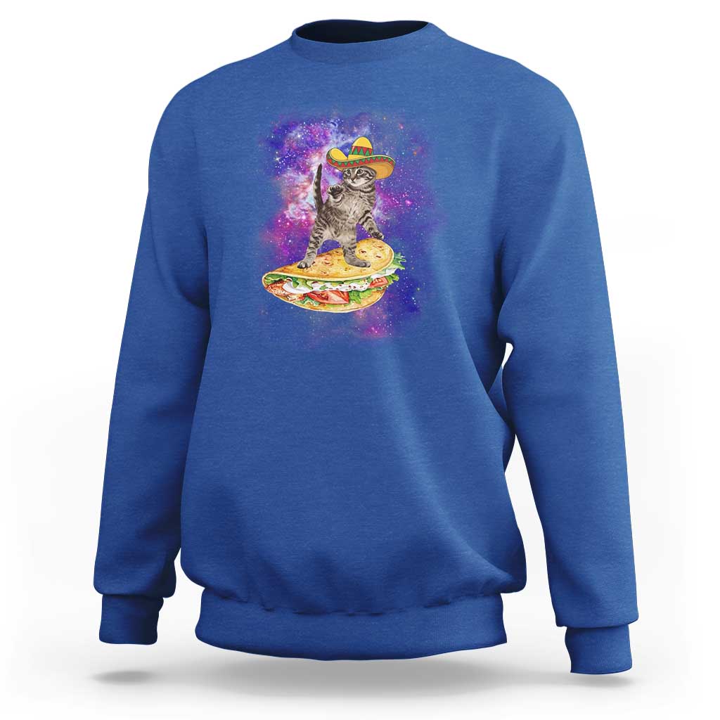 Funny Cinco De Mayo Cat Sweatshirt Astronaut Kitten Flying A Taco