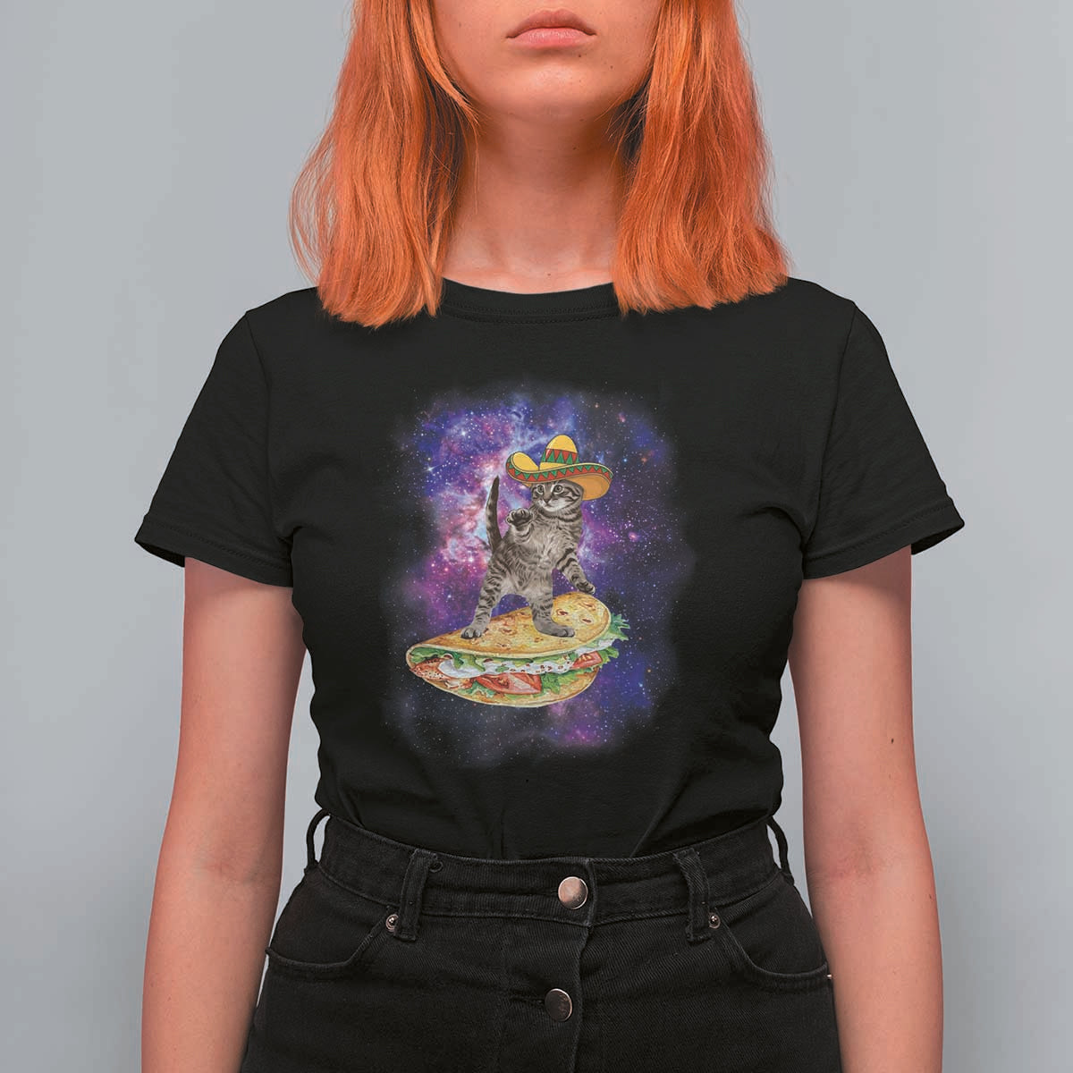 Funny Cinco De Mayo Cat T Shirt For Women Astronaut Kitten Flying A Taco