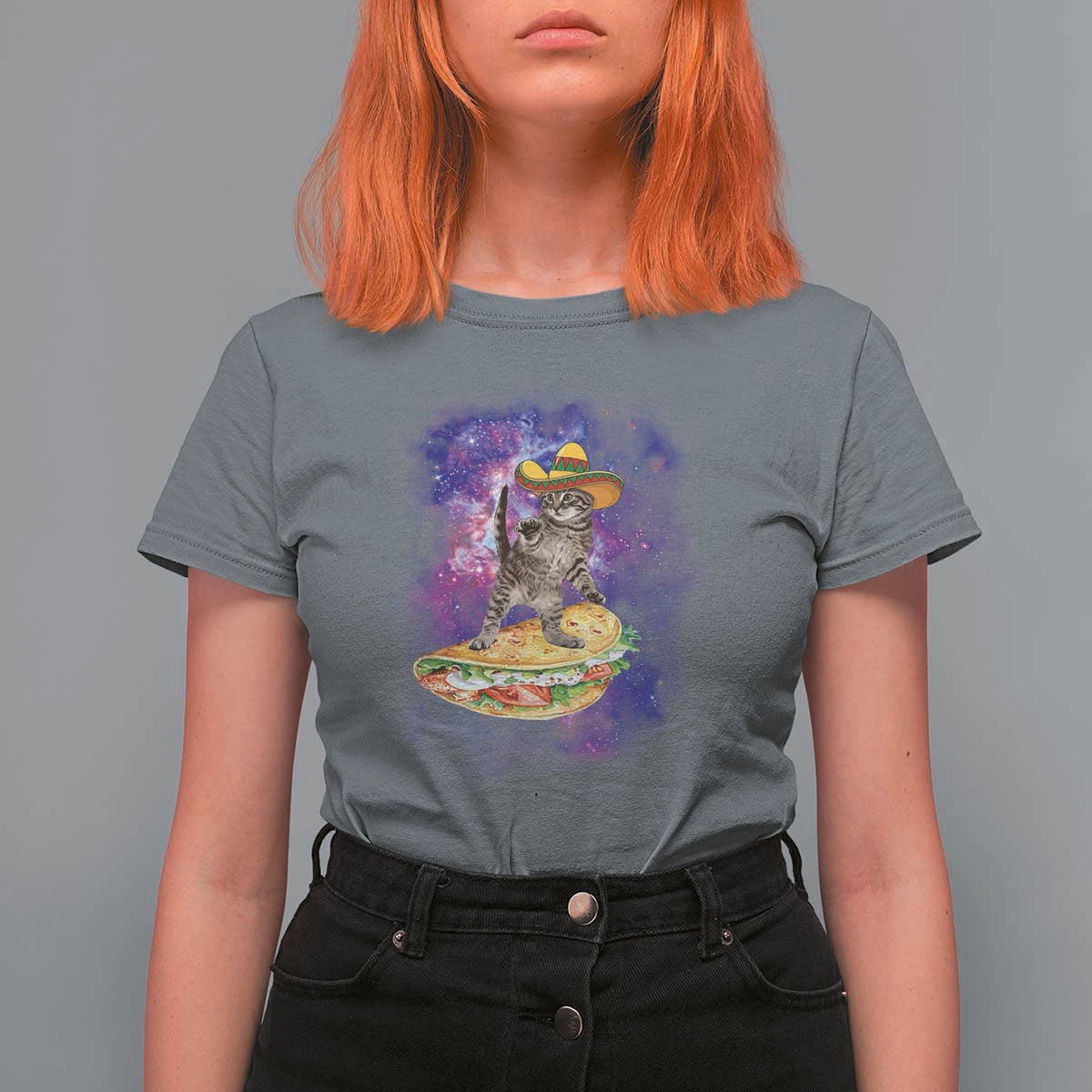 Funny Cinco De Mayo Cat T Shirt For Women Astronaut Kitten Flying A Taco