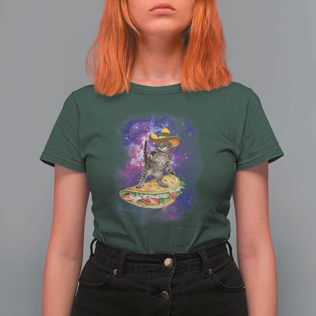 Funny Cinco De Mayo Cat T Shirt For Women Astronaut Kitten Flying A Taco