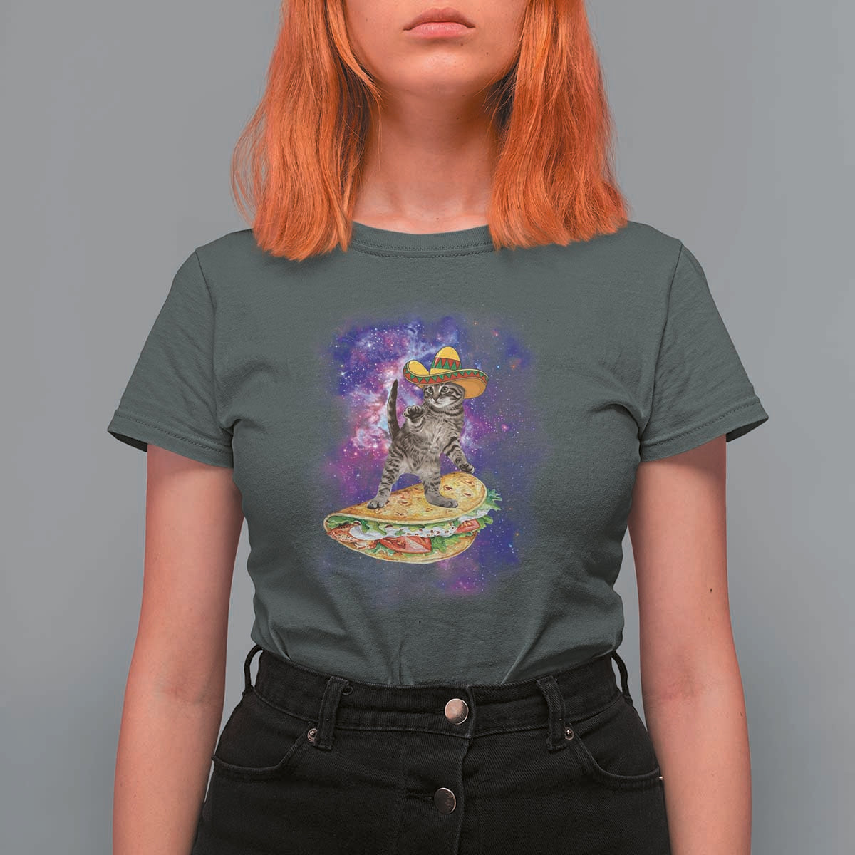 Funny Cinco De Mayo Cat T Shirt For Women Astronaut Kitten Flying A Taco