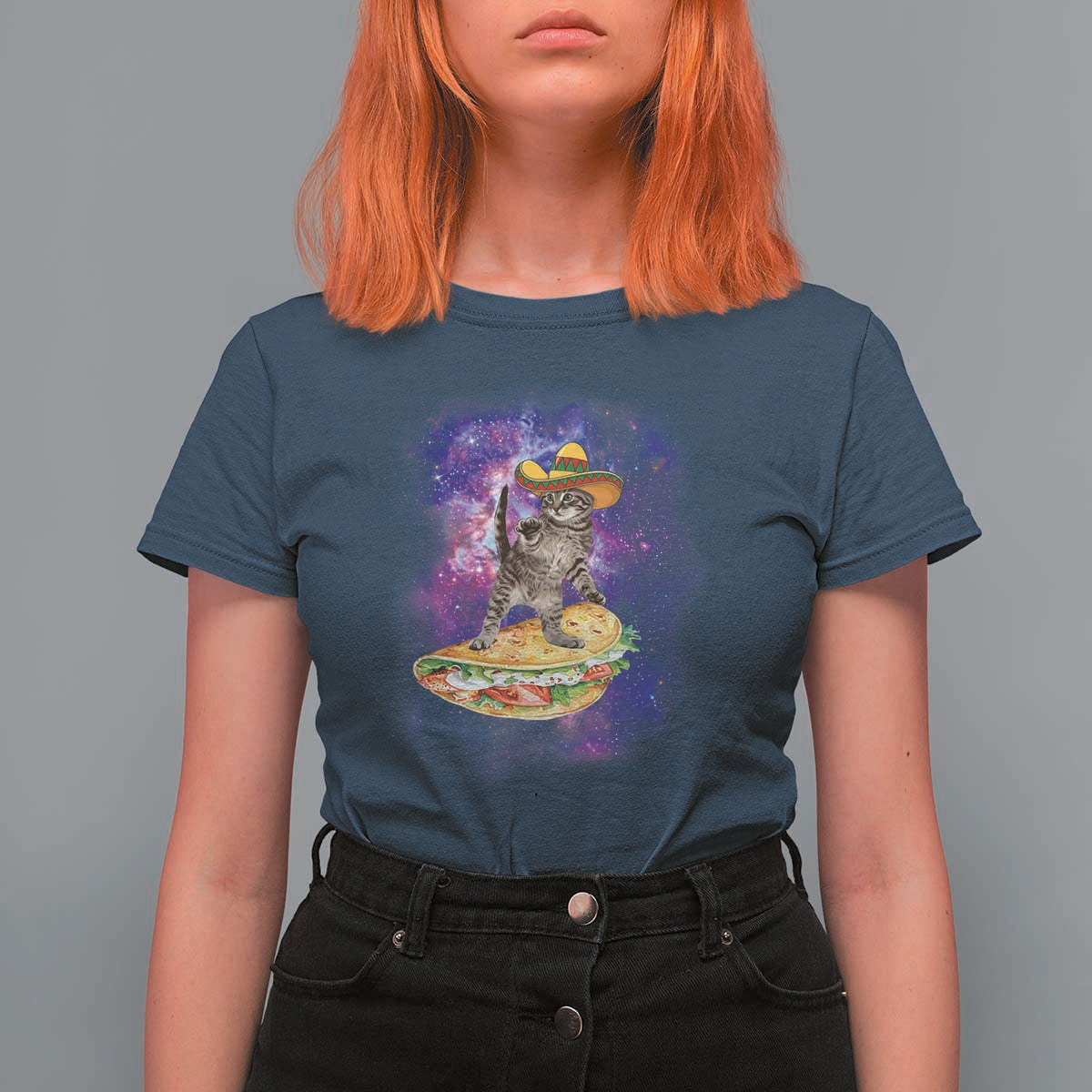 Funny Cinco De Mayo Cat T Shirt For Women Astronaut Kitten Flying A Taco