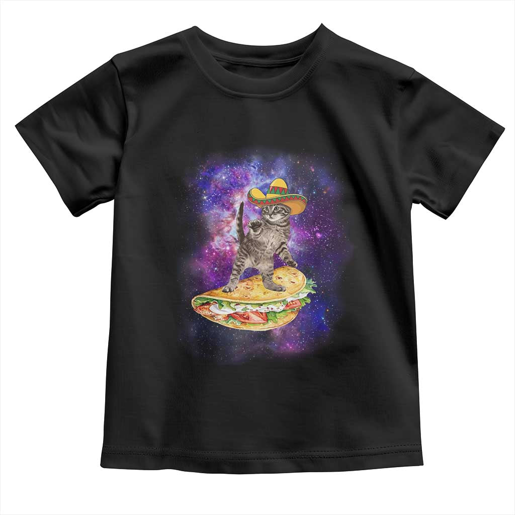 Funny Cinco De Mayo Cat Toddler T Shirt Astronaut Kitten Flying A Taco