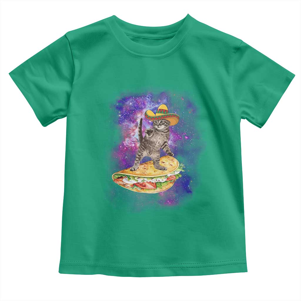 Funny Cinco De Mayo Cat Toddler T Shirt Astronaut Kitten Flying A Taco
