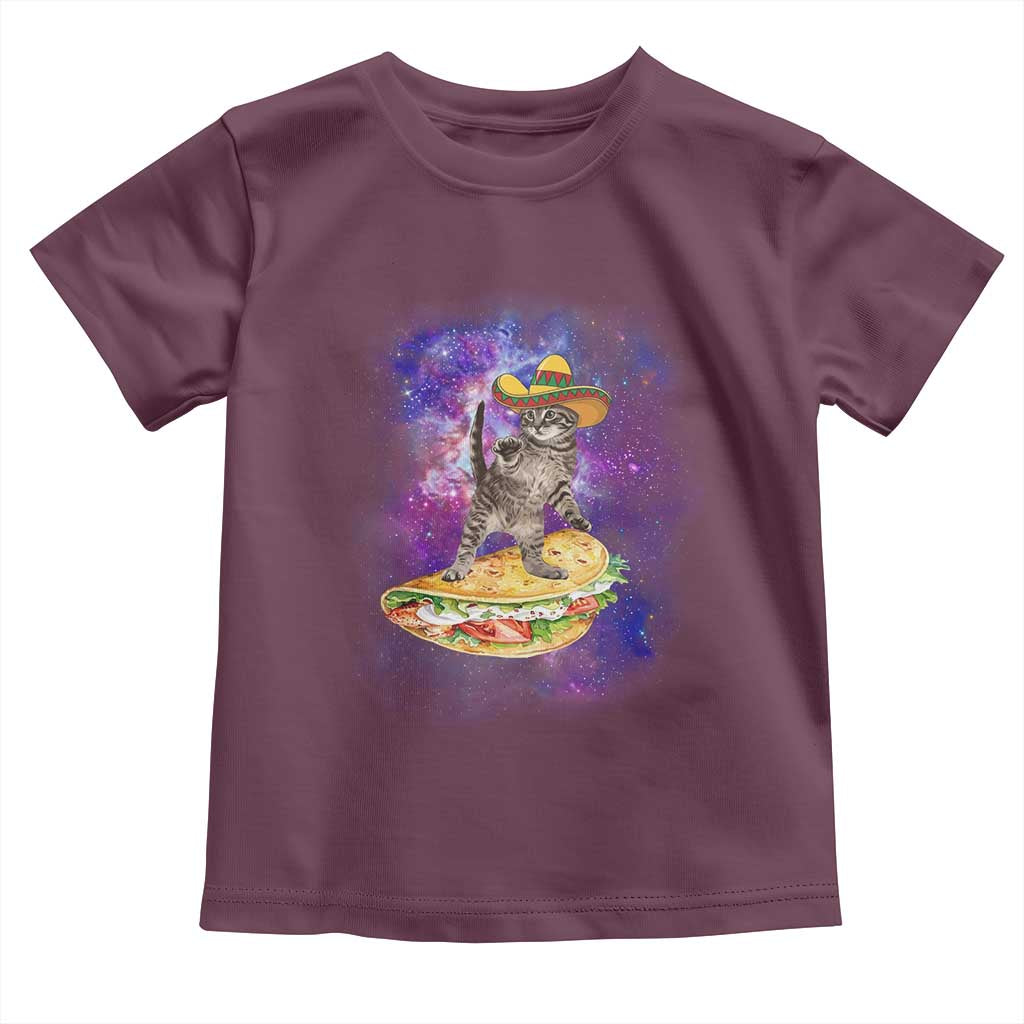 Funny Cinco De Mayo Cat Toddler T Shirt Astronaut Kitten Flying A Taco
