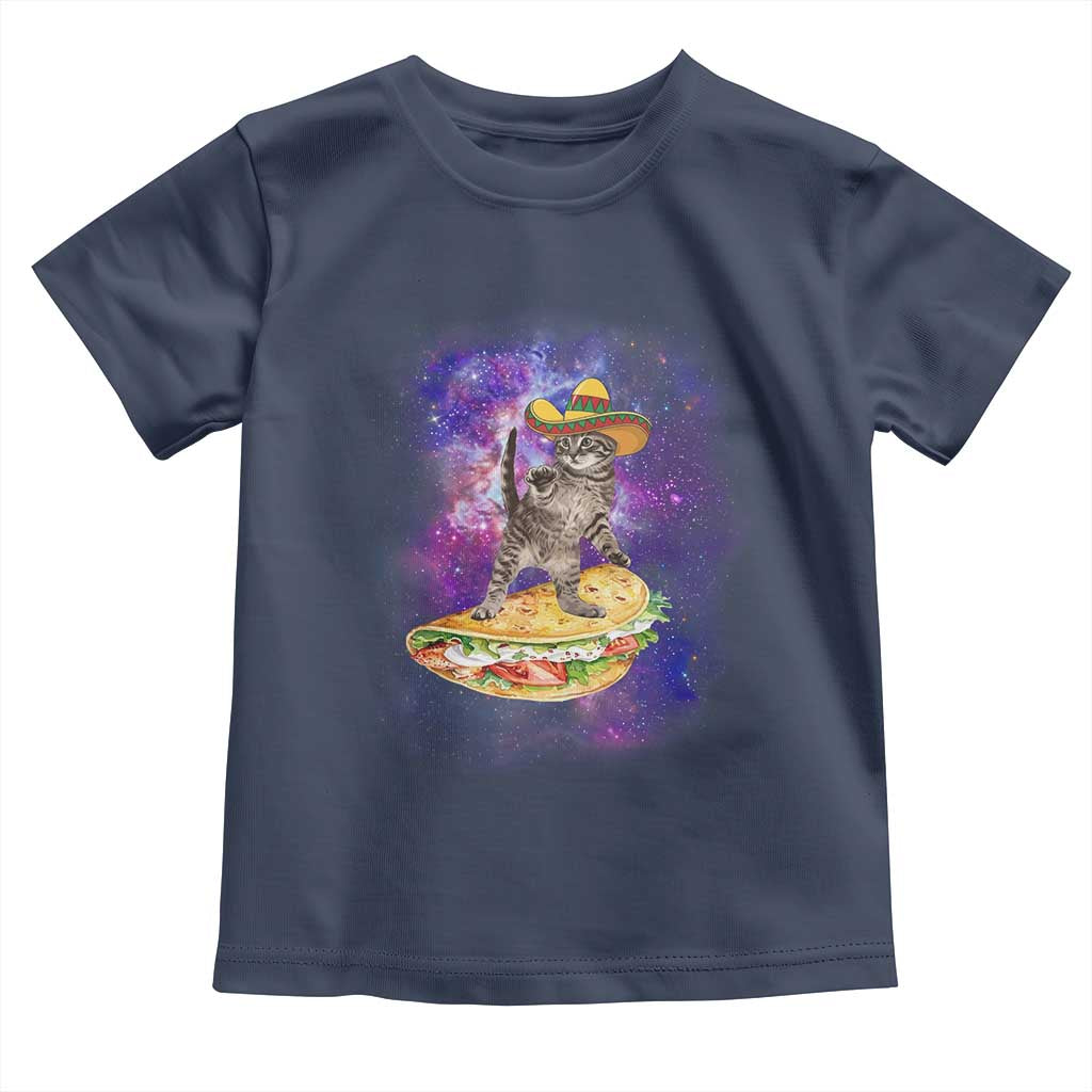 Funny Cinco De Mayo Cat Toddler T Shirt Astronaut Kitten Flying A Taco