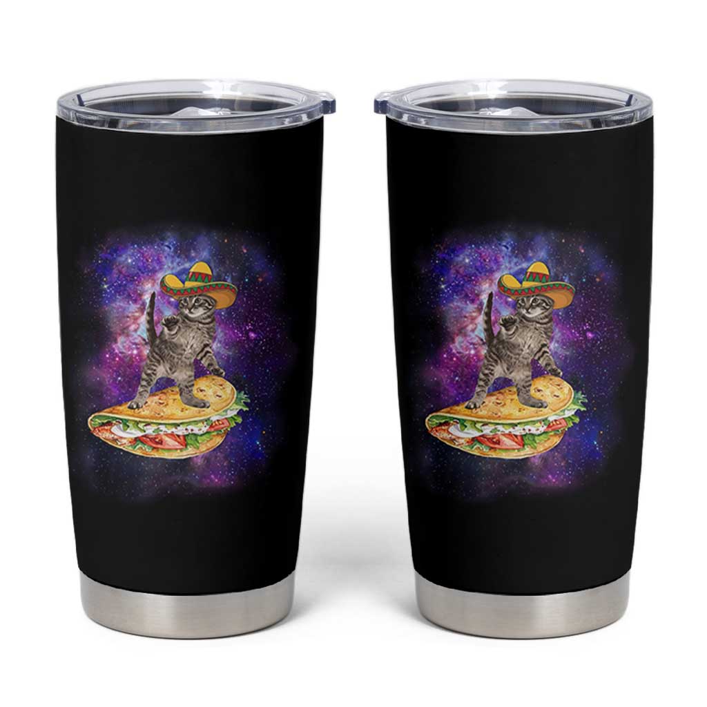 Funny Cinco De Mayo Cat Tumbler Cup Astronaut Kitten Flying A Taco