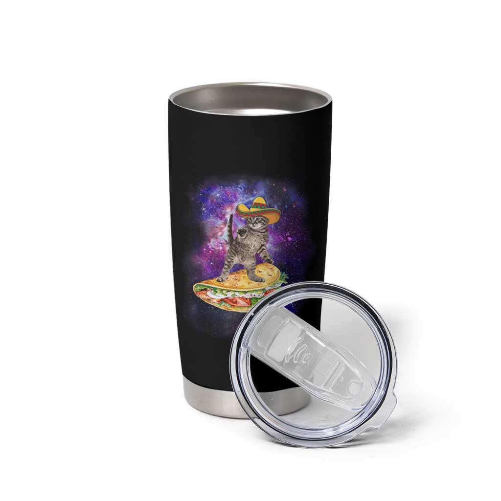 Funny Cinco De Mayo Cat Tumbler Cup Astronaut Kitten Flying A Taco