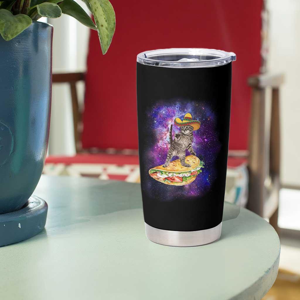Funny Cinco De Mayo Cat Tumbler Cup Astronaut Kitten Flying A Taco
