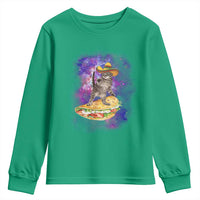 Funny Cinco De Mayo Cat Youth Sweatshirt Astronaut Kitten Flying A Taco