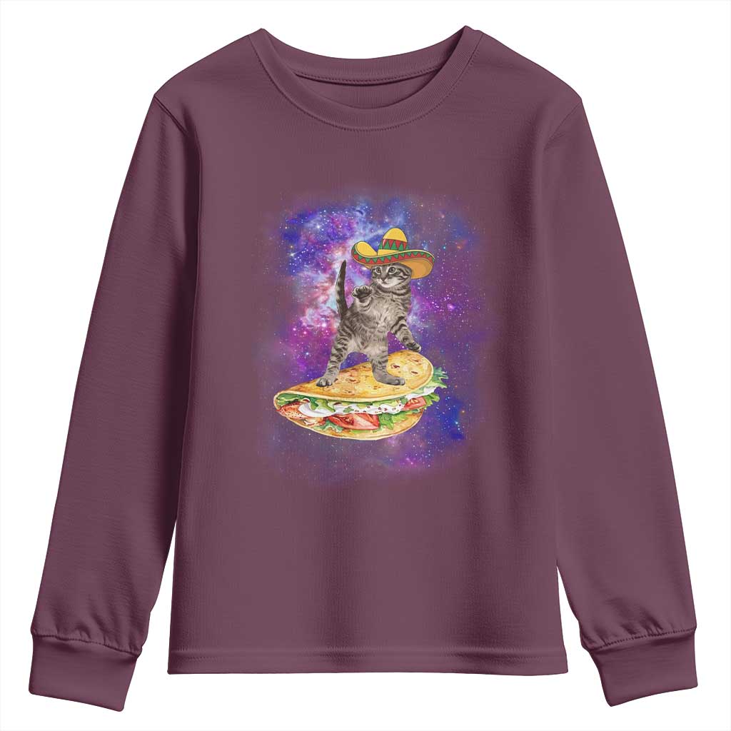 Funny Cinco De Mayo Cat Youth Sweatshirt Astronaut Kitten Flying A Taco