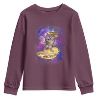Funny Cinco De Mayo Cat Youth Sweatshirt Astronaut Kitten Flying A Taco