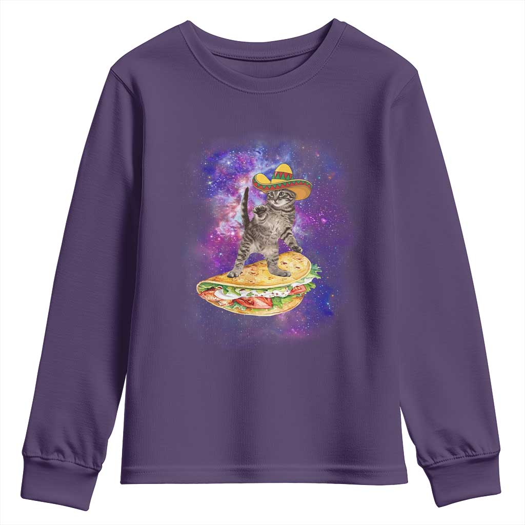 Funny Cinco De Mayo Cat Youth Sweatshirt Astronaut Kitten Flying A Taco