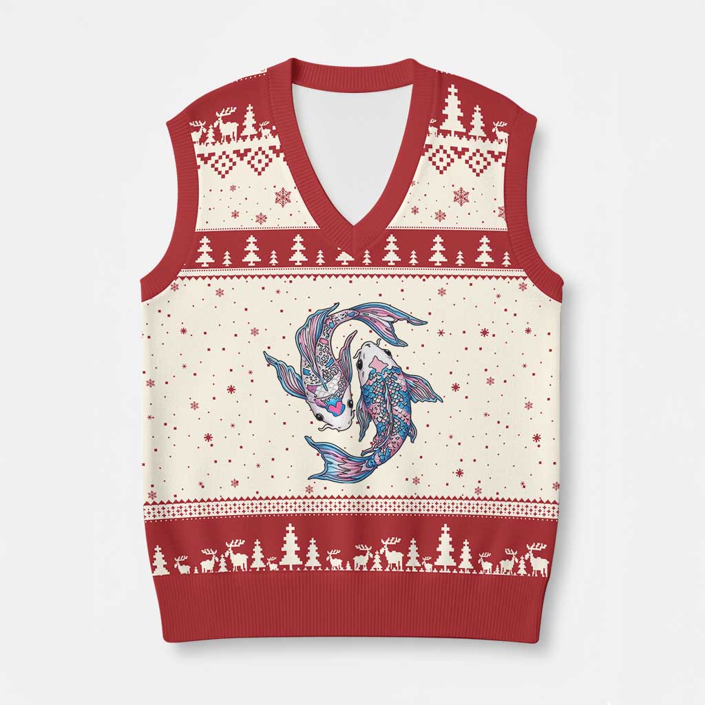 Transgender Ally Koi Fish V-Neck Knit Sweater Vest Funny Japanese Art Graphic