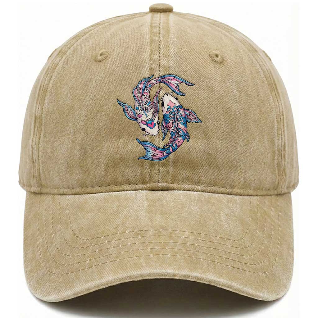Transgender Ally Koi Fish Washed Cotton Baseball Cap Funny Japanese Art Graphic