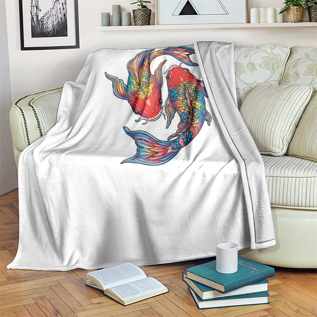 Rainbow Koi Fish LGBTQ Pride Throw Blanket Colorful Japanese Carp
