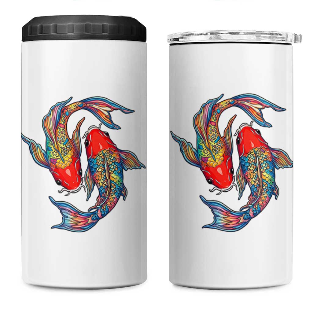 Rainbow Koi Fish LGBTQ Pride 4 in 1 Can Cooler Tumbler Colorful Japanese Carp