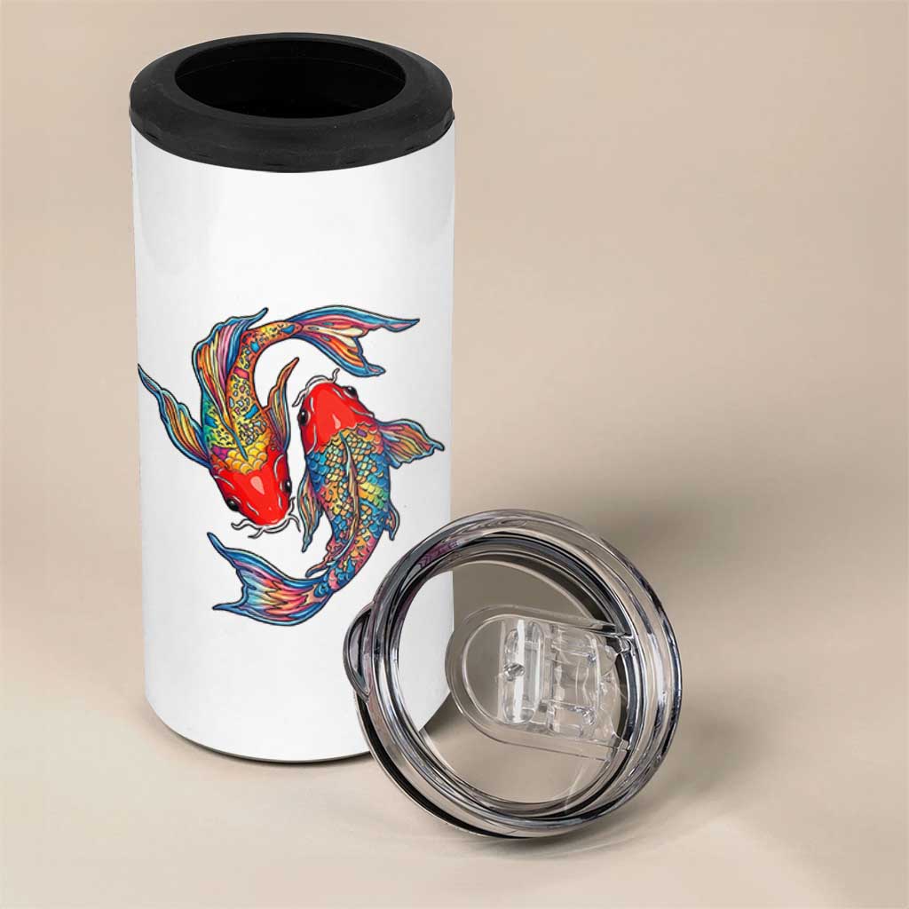 Rainbow Koi Fish LGBTQ Pride 4 in 1 Can Cooler Tumbler Colorful Japanese Carp