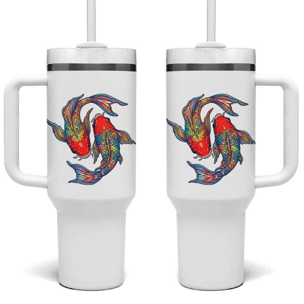 Rainbow Koi Fish LGBTQ Pride Tumbler With Handle Colorful Japanese Carp