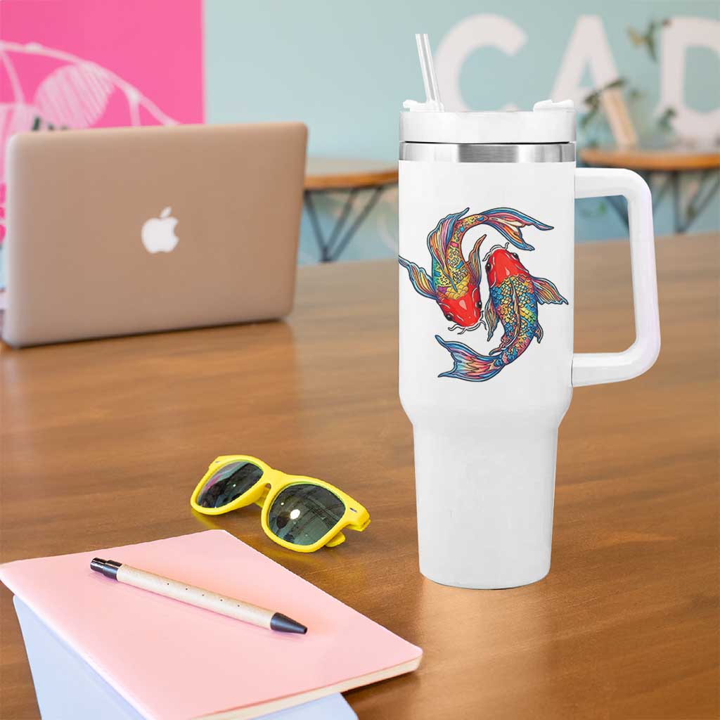 Rainbow Koi Fish LGBTQ Pride Tumbler With Handle Colorful Japanese Carp