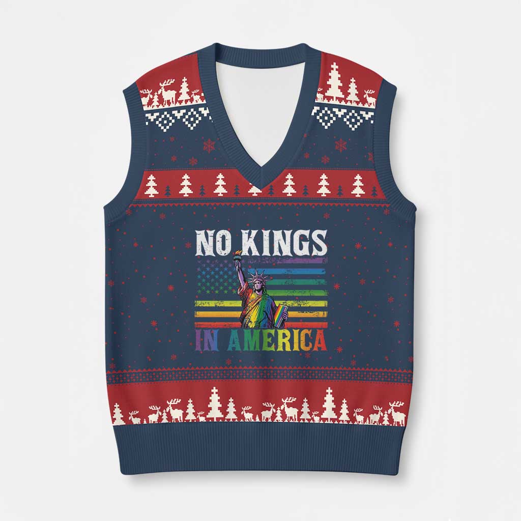 No Kings In America LGBT Pride V-Neck Knit Sweater Vest Anti Authoritarian Political