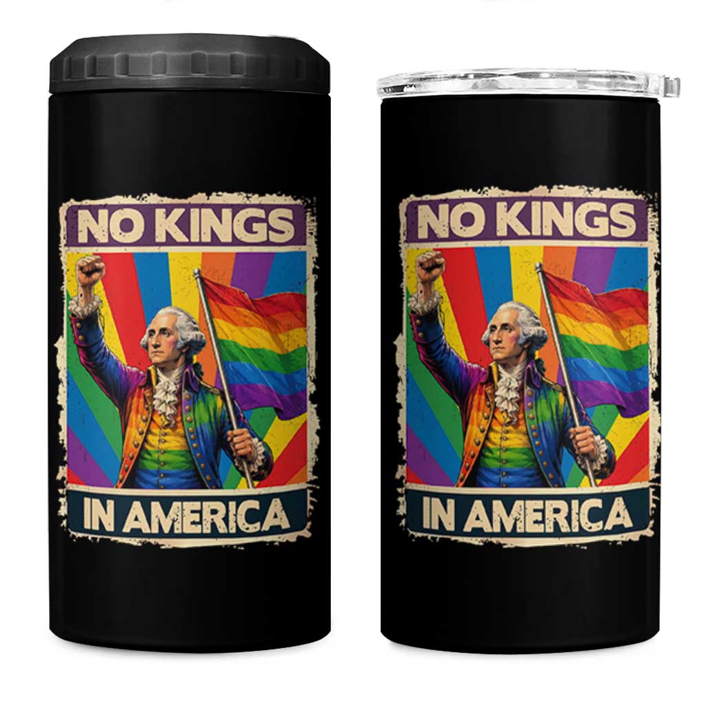 Funny Patriotic LGBT Graphic 4 in 1 Can Cooler Tumbler No Kings In America