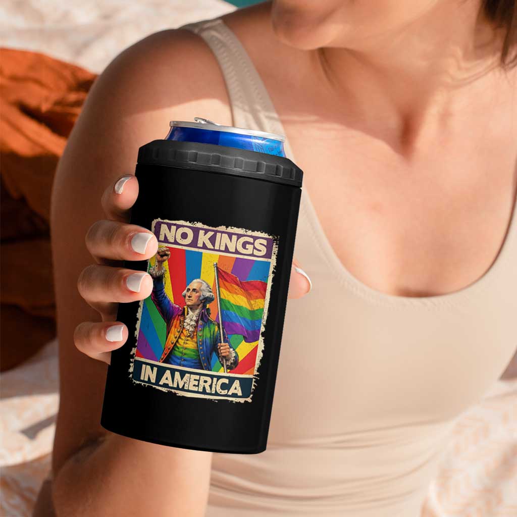 Funny Patriotic LGBT Graphic 4 in 1 Can Cooler Tumbler No Kings In America