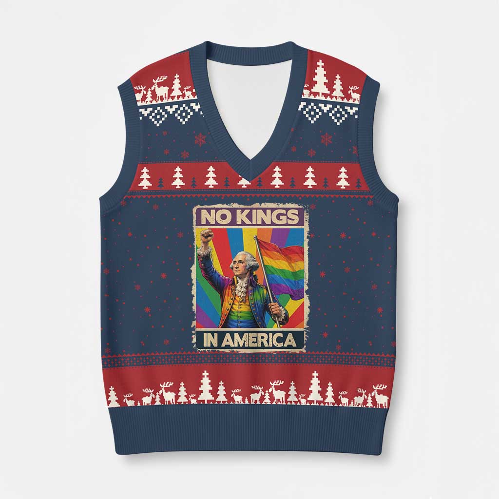 Funny Patriotic LGBT Graphic V-Neck Knit Sweater Vest No Kings In America