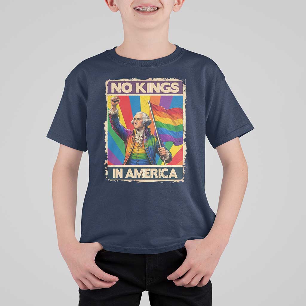 Funny Patriotic LGBT Graphic T Shirt For Kid No Kings In America