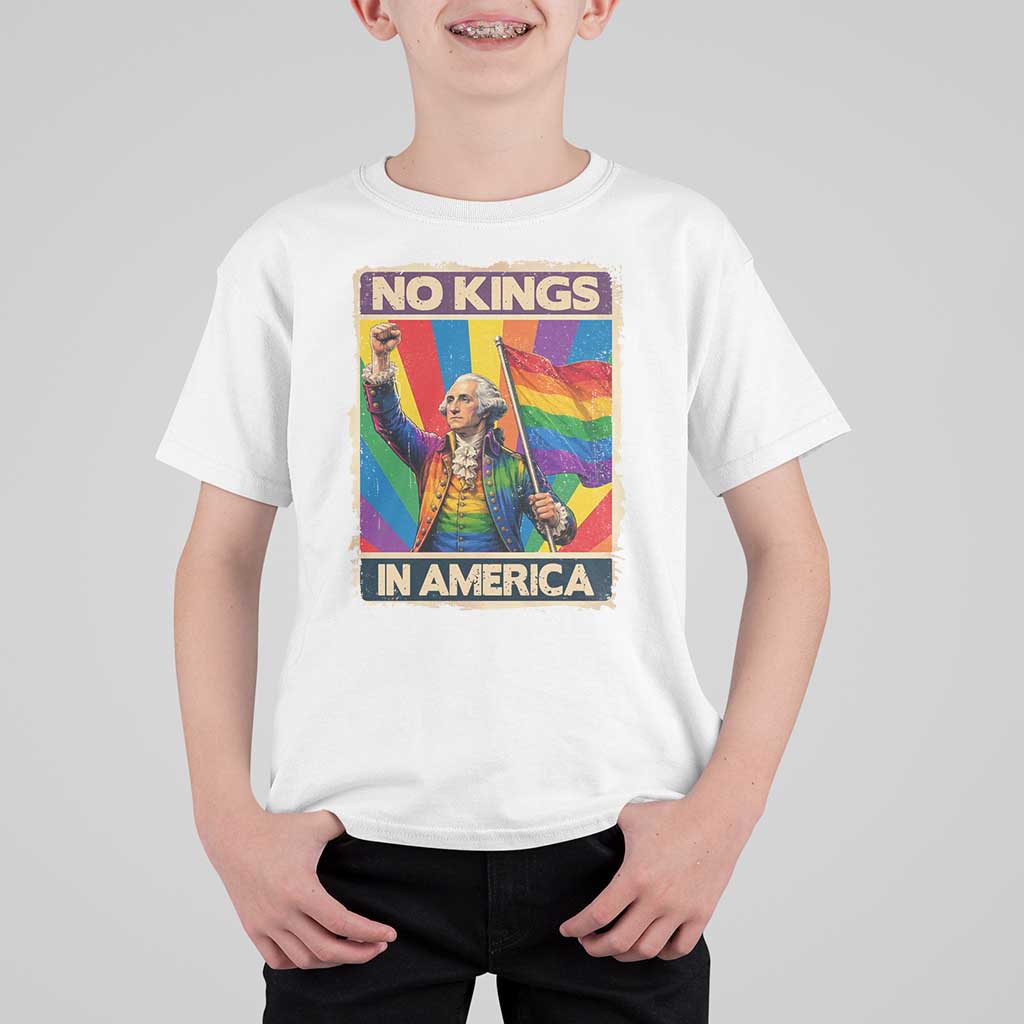 Funny Patriotic LGBT Graphic T Shirt For Kid No Kings In America