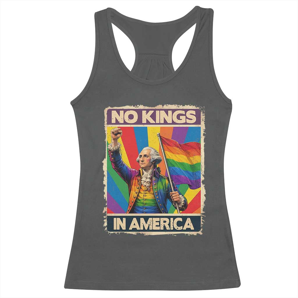 Funny Patriotic LGBT Graphic Racerback Tank Top No Kings In America