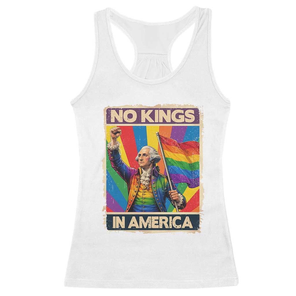 Funny Patriotic LGBT Graphic Racerback Tank Top No Kings In America