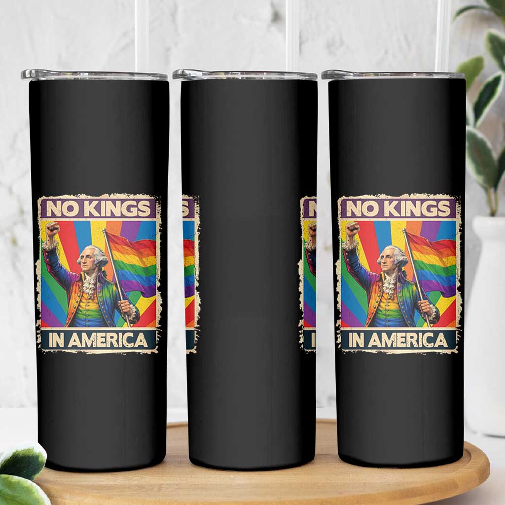 Funny Patriotic LGBT Graphic Skinny Tumbler No Kings In America