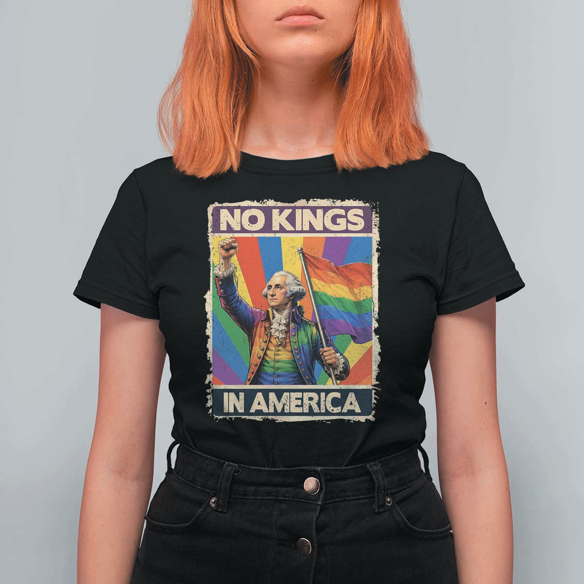 Funny Patriotic LGBT Graphic T Shirt For Women No Kings In America