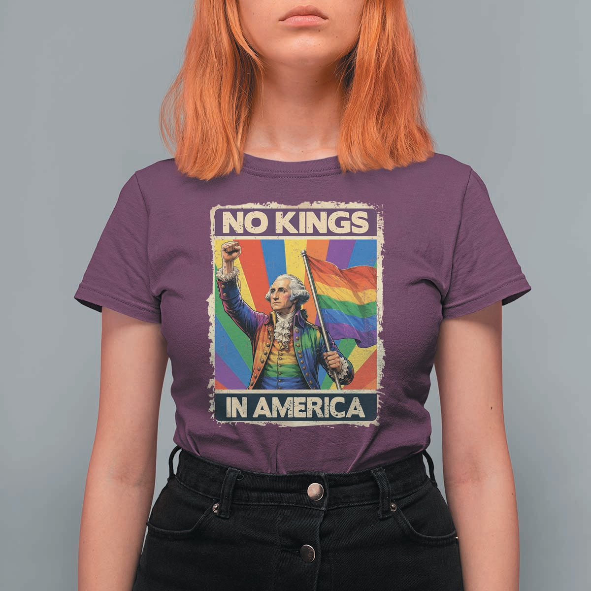 Funny Patriotic LGBT Graphic T Shirt For Women No Kings In America