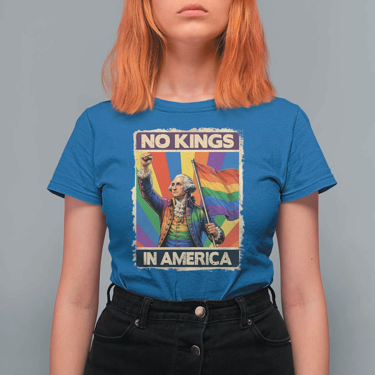 Funny Patriotic LGBT Graphic T Shirt For Women No Kings In America