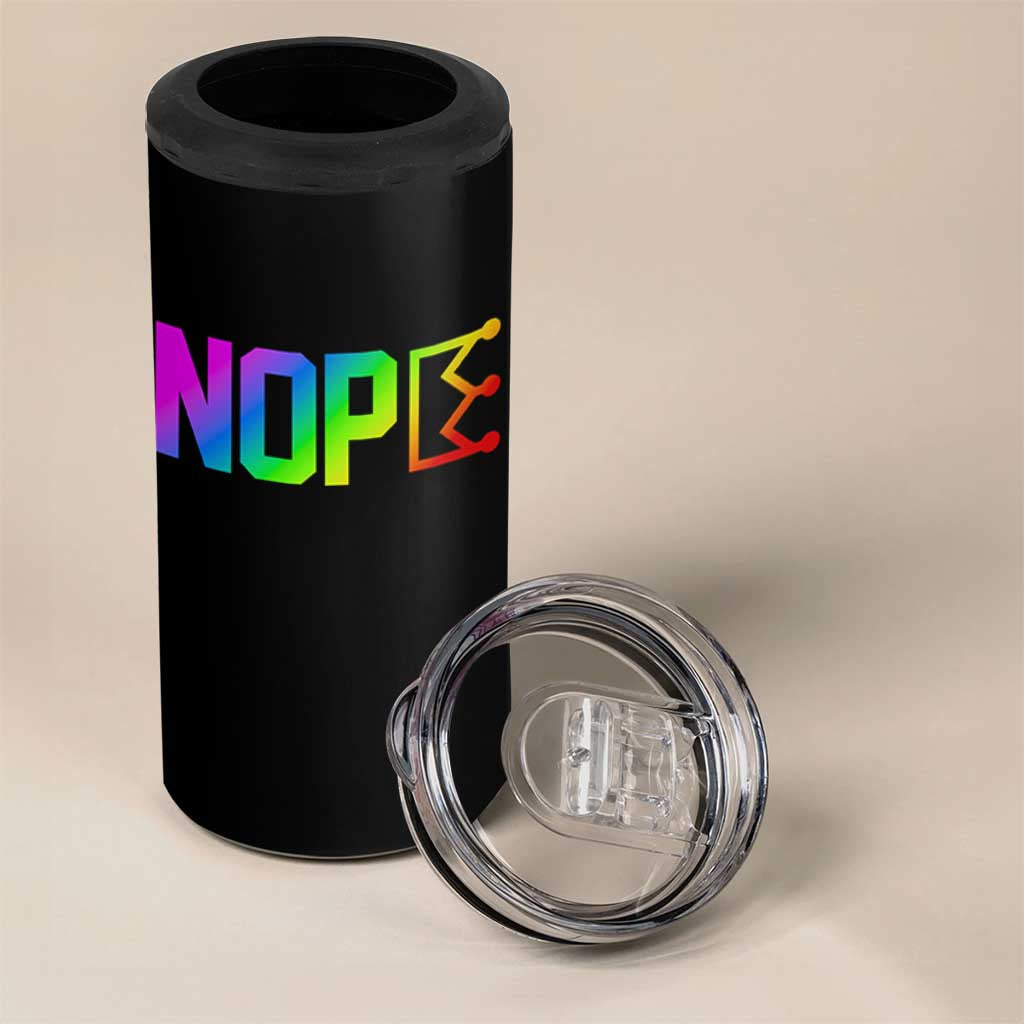 Nope No Kings Graphic 4 in 1 Can Cooler Tumbler Humorous Political Gift