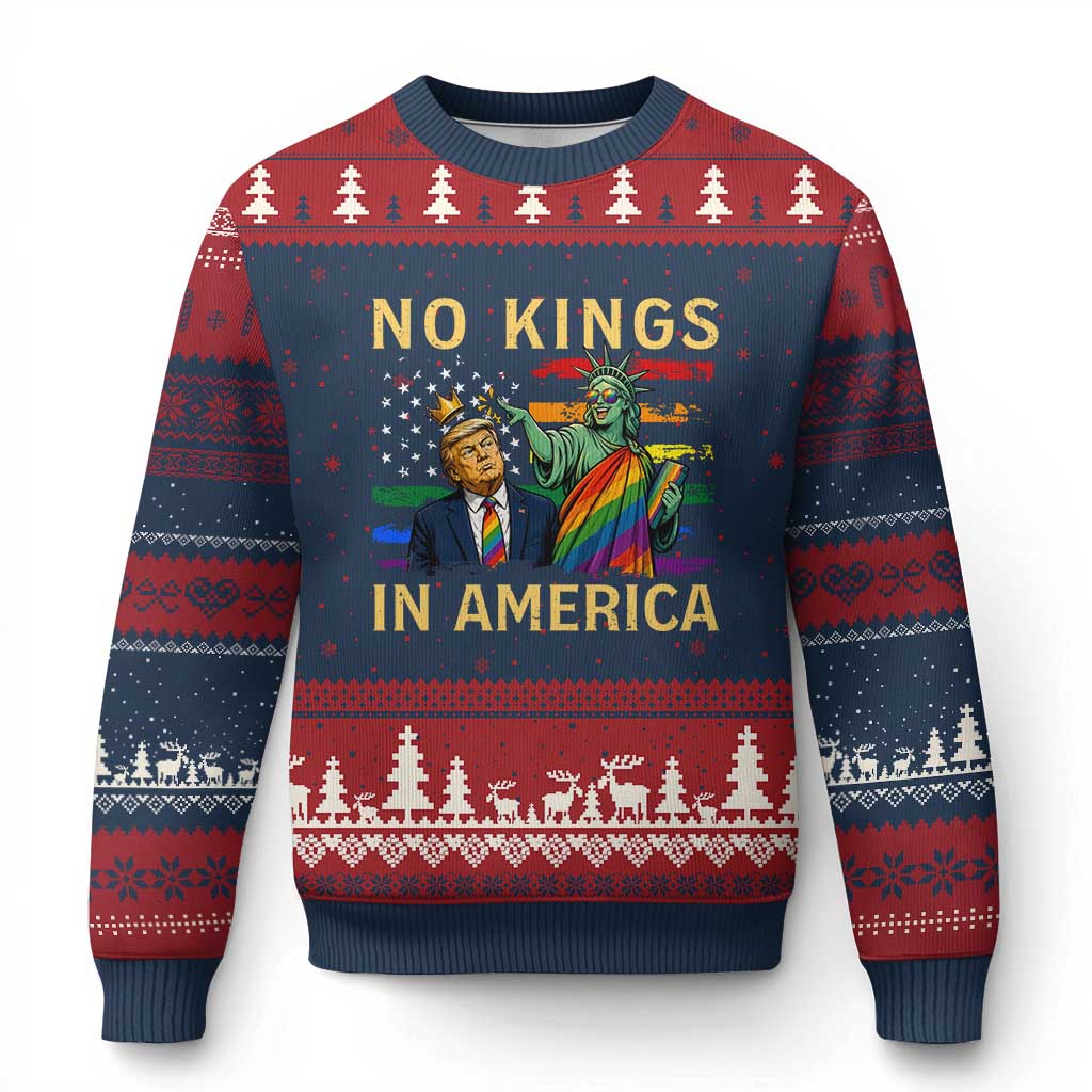 No Kings In America Statue Of Liberty Pride Ugly Christmas Sweater Humorous Political Gift