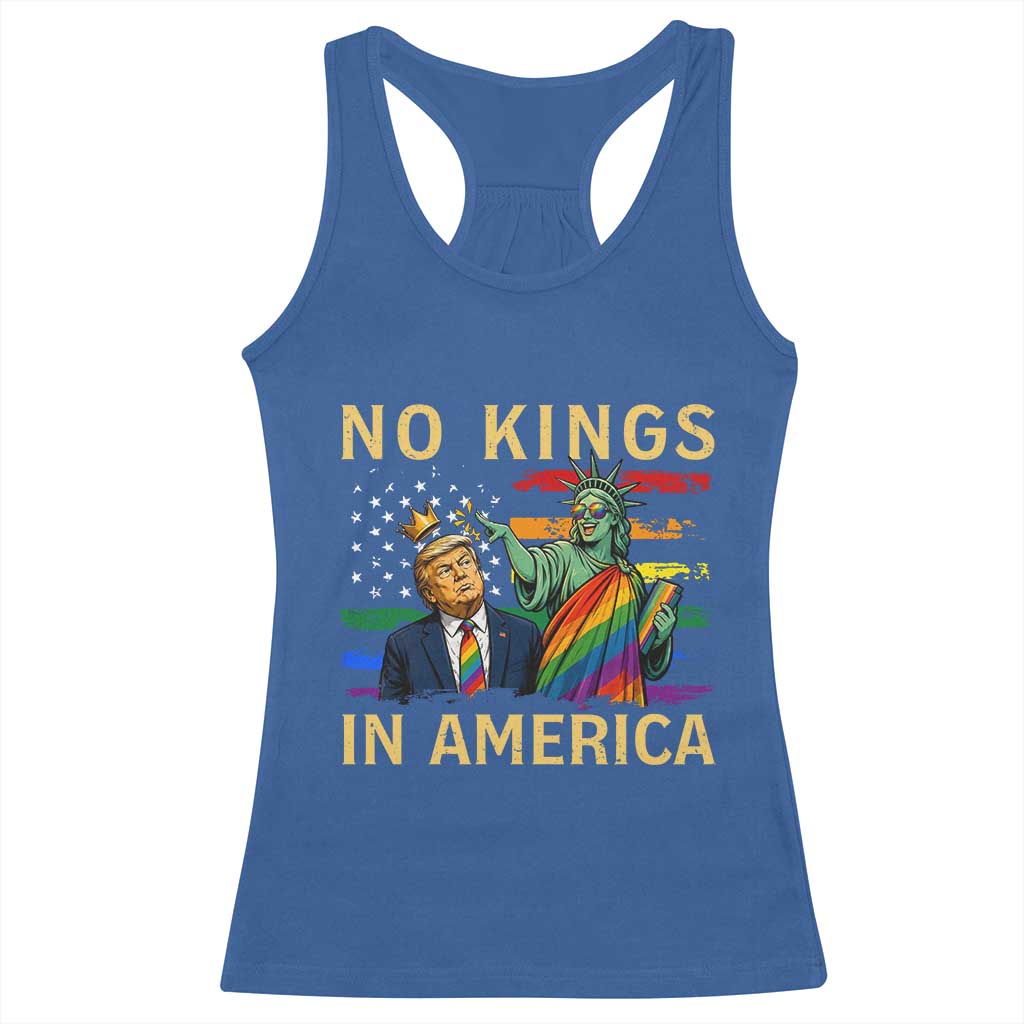 No Kings In America Statue Of Liberty Pride Racerback Tank Top Humorous Political Gift