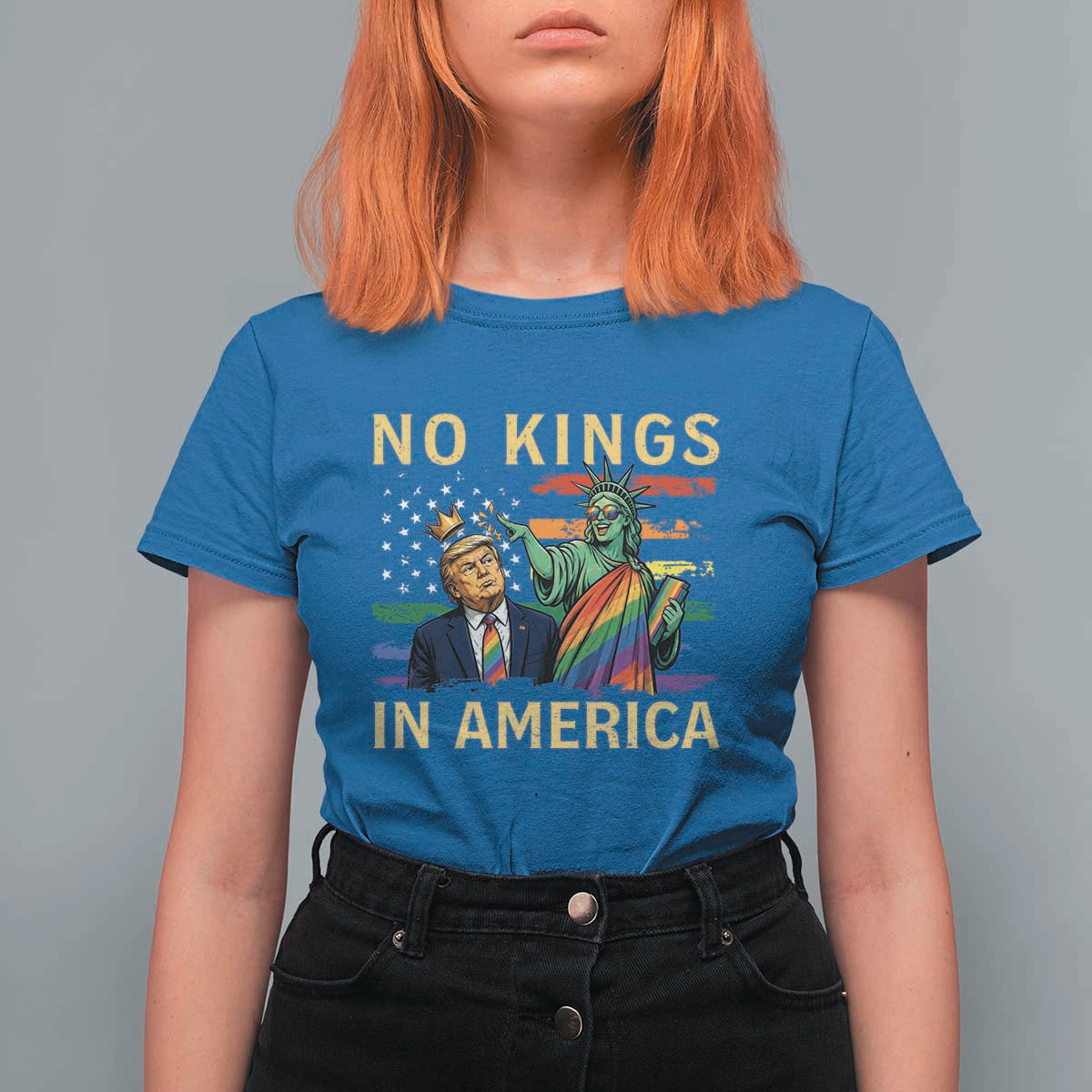 No Kings In America Statue Of Liberty Pride T Shirt For Women Humorous Political Gift