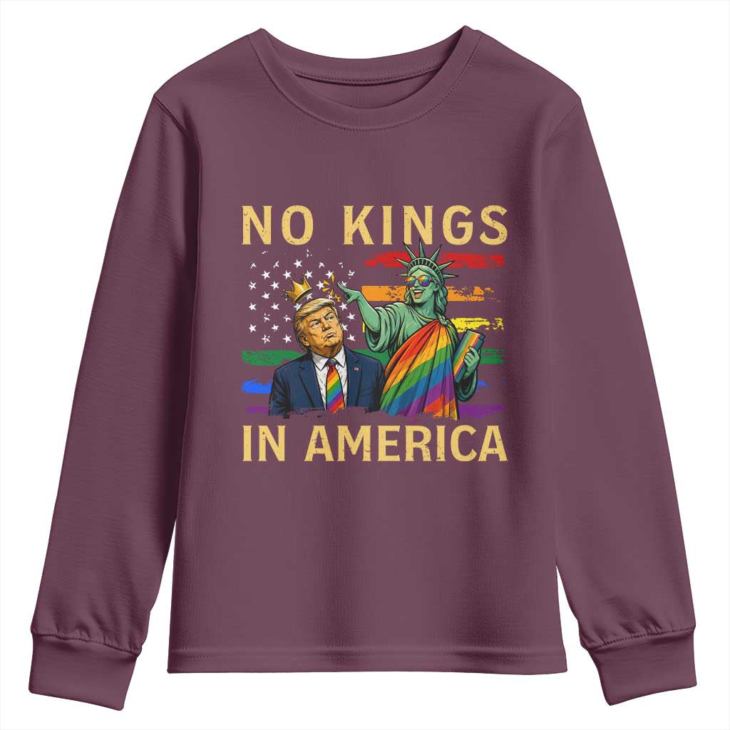 No Kings In America Statue Of Liberty Pride Youth Sweatshirt Humorous Political Gift