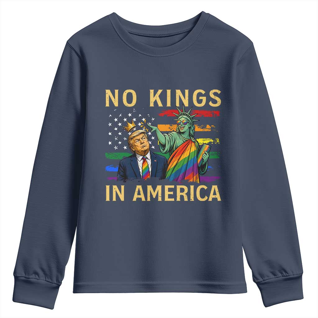 No Kings In America Statue Of Liberty Pride Youth Sweatshirt Humorous Political Gift