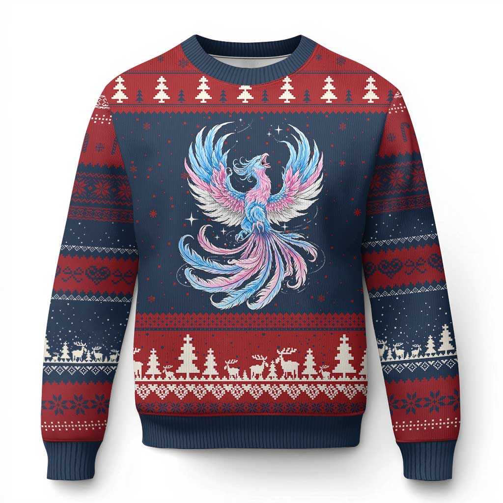 Transgender Phoenix Reborn Ugly Christmas Sweater Trans Pride Flag Bird