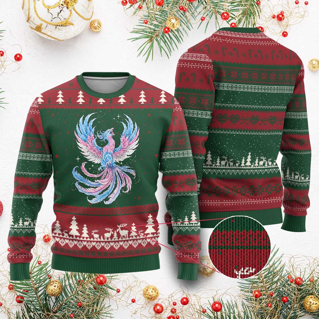 Transgender Phoenix Reborn Ugly Christmas Sweater Trans Pride Flag Bird
