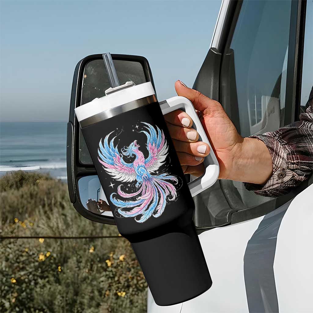 Transgender Phoenix Reborn Tumbler With Handle Trans Pride Flag Bird